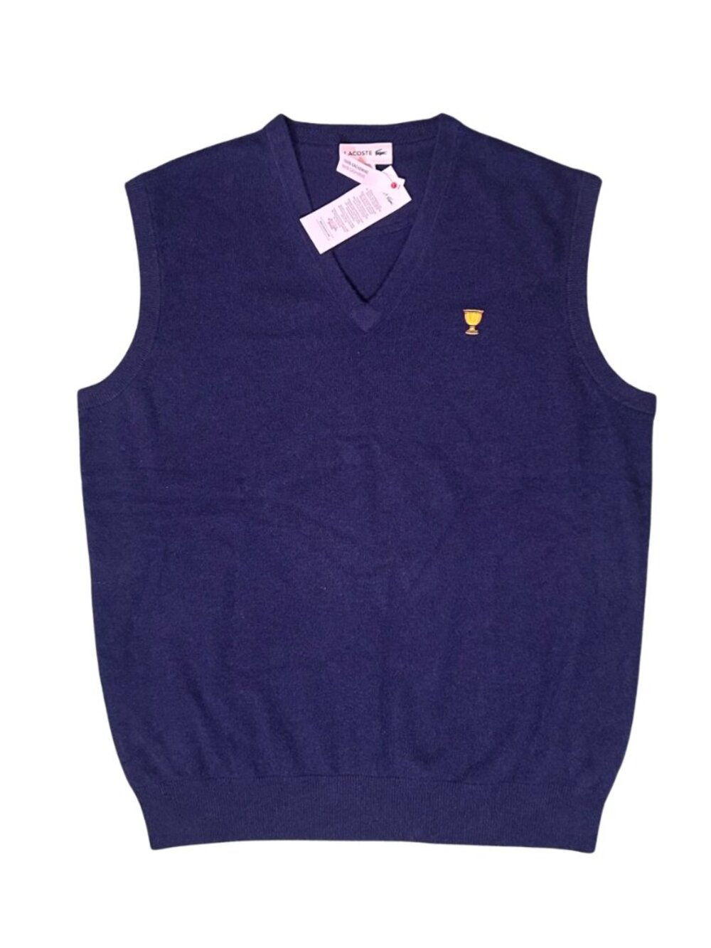 Lacoste Navy Blue Cashmere Presidents Cup V-Neck Sweater Vest Pullover Golf NWT